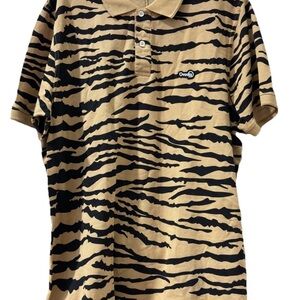 Ovadia & Sons Leopard Pique Polo Short Sleeve Shirt Sz. XL Tan Black